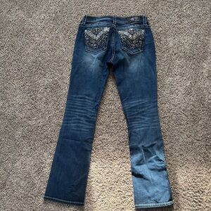 Vintage 2000s Women’s 29 Miss Me Embezzeled Y2k Blue Denim Flare Shiny Jeans